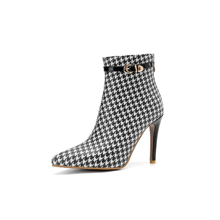 Bottines "Icône Pied-de-Poule" - Talons Aiguille Chics