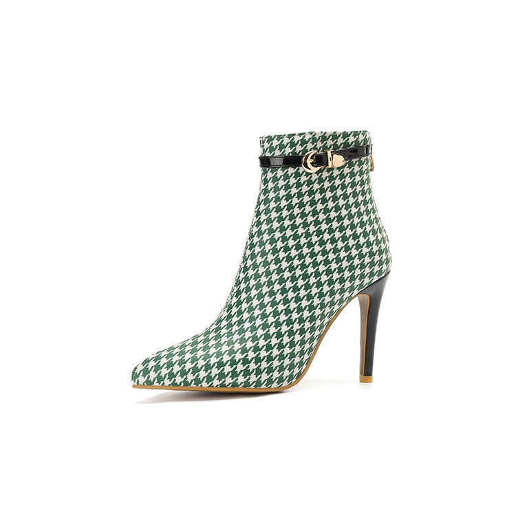Bottines "Icône Pied-de-Poule" - Talons Aiguille Chics