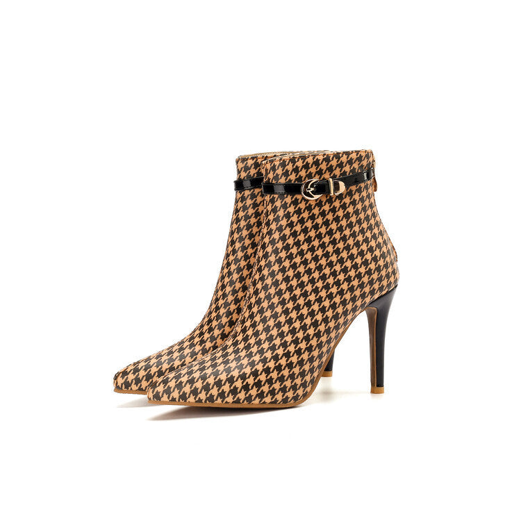 Bottines "Icône Pied-de-Poule" - Talons Aiguille Chics