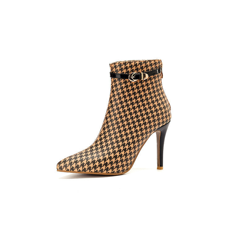 Bottines "Icône Pied-de-Poule" - Talons Aiguille Chics