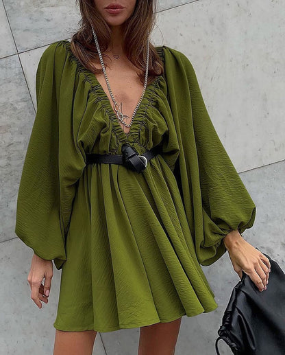 Robe "Volume Chic" - Col V & Manches Fluides | Zarelya