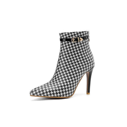 Bottines "Icône Pied-de-Poule" - Talons Aiguille Chics