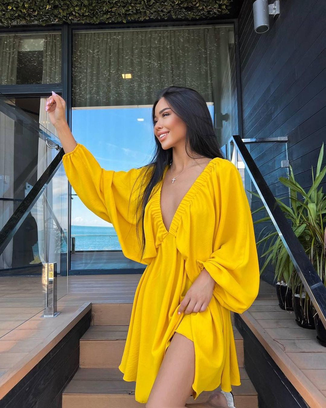 Robe "Volume Chic" - Col V & Manches Fluides | Zarelya