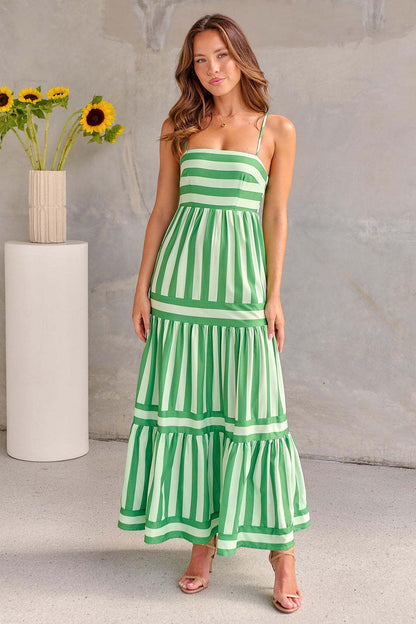 Robe Longue d’Été Femme – Rayures et Dos Nu