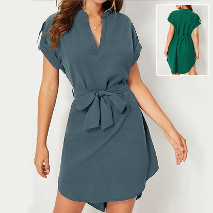 Robe d’Été Femme – Col V et Ceinture Nœud