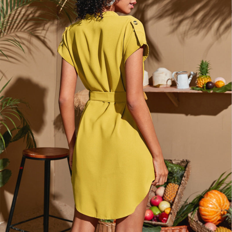 Robe d’Été Femme – Col V et Ceinture Nœud