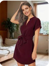 Robe d’Été Femme – Col V et Ceinture Nœud