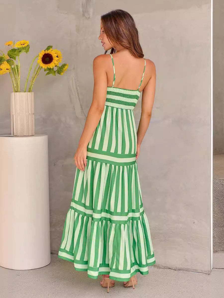 Robe Longue d’Été Femme – Rayures et Dos Nu